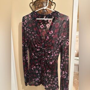 Free People floral Long Sleeve Sheer Top